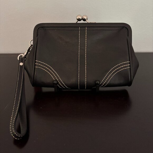 Coach Handbags - Coach Soho Black Leather Framed Kiss lock Clutch Wristlet